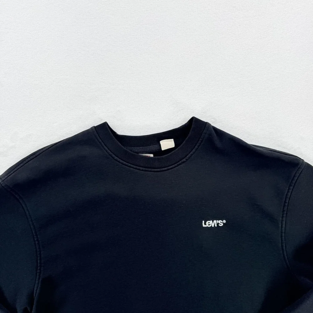 Levi's Sweatshirt Mens Large Black Fleece Crewneck Relaxed Pullover Logo